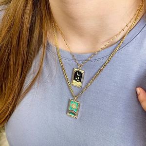 极简主义珠宝新款镀金日月星锆石吉祥塔罗搪瓷吊坠女士项链 - Product Image 3