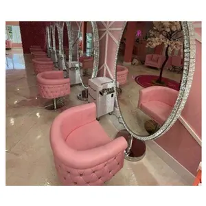 नाई की दुकान महिलाओं के लिए नई फैशन ब्यूटी गुलाबी सैलून कुर्सी और मिरर सेट हेयरड्रेसिंग मिरर स्टेशन