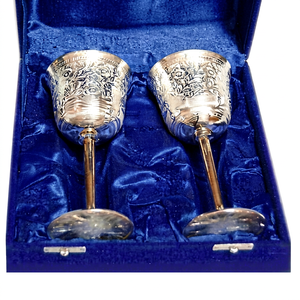 Silver Plated Brass <b>Champagne</b> Fluted Wine Glass Set of 2 Pcs with Engraved Design Durable Gift <b>Box</b> for Restaurant Bar & Hotel - Product Image 1