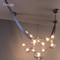 Lampe suspendue LED de luxe, finition noire, éclairage décoratif pour la maison, lustre en verre soufflé à intensité variable pour hôtel, villa
