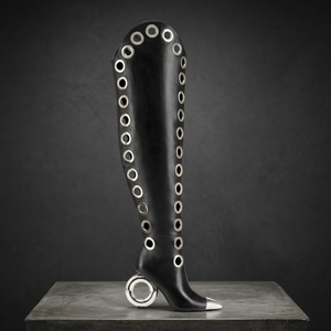 Botas de mujer estilo punk con punta cuadrada, tacón grueso, cremallera lateral, diseño hueco, sexy, hasta la rodilla, parte superior de fibra superfina, talla grande. - Product Image 3