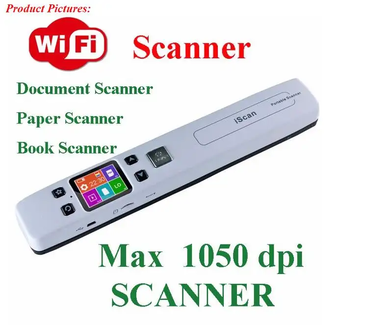 Escáner portátil mágico para documentos, recibos, imágenes antiguas con WiFi integrado, resolución de 1050/600/300 DPI, escanea la página a Color A4