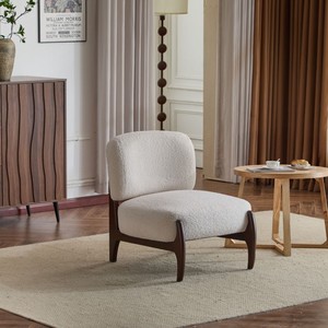 Fauteuil lounge élégant en bouclette avec revêtement en PU souple, structure en bois massif, confortable pour salle à manger, hôtel, salon, chambre, bureau - Product Image 2