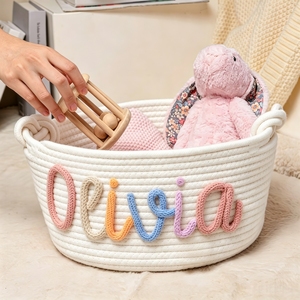 Cesta de Almacenamiento de Algodón con Nombre Personalizado <span class=keywords><strong>para</strong></span> Bebé, Cesta de Regalo <span class=keywords><strong>para</strong></span> Recién <span class=keywords><strong>Nacido</strong></span>, Cesta de Almacenamiento Multifuncional, Decoración <span class=keywords><strong>para</strong></span> Cuarto de Bebé - Product Image 1