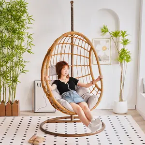 Chanta Rattan Wicker Outdoor Furniture Patio Hanging Swing Egg Rocking Chairs With Cushion For Adults Balcony Swing Chair