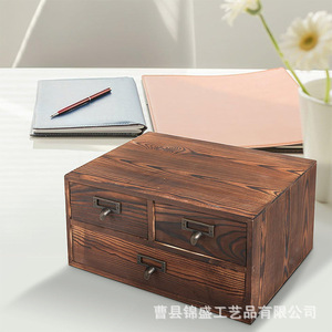 Wooden desktop <b>storage</b> <b>box</b> with <b>drawers</b>, mini <b>storage</b> cabinet for desks and stationery organizers, pull-out compartment jewelry - Product Image 4