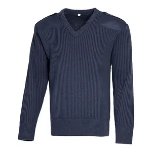 Mens Dark Blue Pullover Security Knitted Sweater Crew & V Neck Security Jumper Combat Sweater