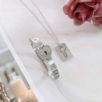 Bracelet et jonc en acier titane avec cadenas cœur, bijoux de couple à clé, bracelets et colliers tendance