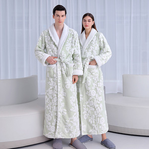 Nuova Collezione Autunno Inverno: <span class=keywords><strong>Accappatoio</strong></span> Lungo Imbottito da <span class=keywords><strong>Uomo</strong></span> in Velluto Jacquard Doppio Strato, <span class=keywords><strong>Grigio</strong></span> Argento, Lussuoso e Caldo - Product Image 4
