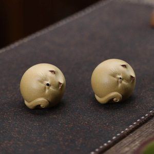 Figura de Gato de la Suerte de Zisha Yixing, Adorno de Té con Cabeza Redonda y Diseño de Gato Lindo - Product Image 2