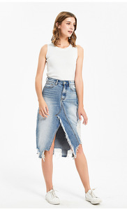 All'ingrosso nappine Vintage strappate irregolari asimmetriche personalizzate a vita alta autunno donna Jeans <span class=keywords><strong>Midi</strong></span> gonne in <span class=keywords><strong>Denim</strong></span> - Product Image 2