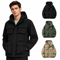 Blouson Bomber Rétro à Capuche Coupe Oversize Décontracté Multiples Poches Fermeture Éclair Fourniture ODM pour l'Automne