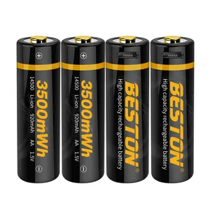 Beston Baterai Lithium 1.5V 3500mWh, Baterai Li-ion Double A, Dapat Diisi Ulang USB Tahan Lama