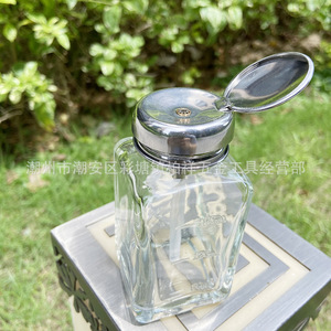 Botella de vidrio cuadrada de 180 ml con bomba, contenedor industrial para dispensar líquidos, botella con bomba para quitar esmalte de uñas, botella para alcohol - Product Image 3
