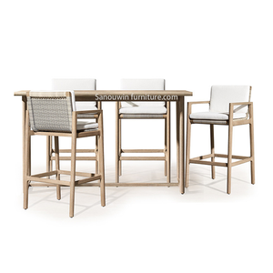 Nuevo estilo, <span class=keywords><strong>mesa</strong></span> <span class=keywords><strong>alta</strong></span> de madera de teca maciza, <span class=keywords><strong>mesa</strong></span> de barra de ratán de madera de teca duradera, muebles de exterior versátiles para uso en el hogar y el Hotel - Product Image 1