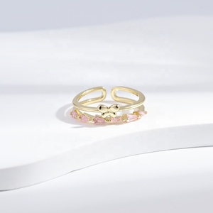 custom plata s925 silver girls summer small fine <b>ring</b> 2026 colored stone <b>stacking</b> 18k gold plated zircon bow flower cheap <b>rings</b> - Product Image 2