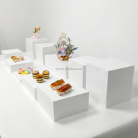 Supports de présentation de buffet en acrylique blanc personnalisés, cubes empilables carrés, socle pour nourriture, boîte pour mariage, réception, traiteur, événements de desserts