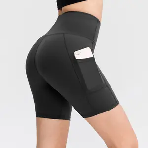 Custom Activewear Printed Tight Quick Dry Yoga Leggings Workout Scrunch Butt Shorts With Pocket For Women