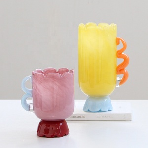 Vaso in <span class=keywords><strong>Vetro</strong></span> <span class=keywords><strong>Colorato</strong></span> Senza Piombo con Bordi Ondulati, Artigianale, Ecologico, Bocca Larga, Durevole, <span class=keywords><strong>Centrotavola</strong></span> Moderno - Product Image 5