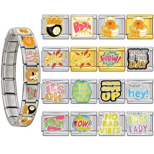 Bracelet en acier inoxydable 9 mm personnalisé, avec breloques animales et mots anglais, style italien, pour la fabrication de bijoux DIY, vente en gros d'usine - Product Image 1