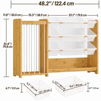 Organisateur de rangement pour jouets d'enfants en bambou avec support pour animaux en peluche et étagères transparentes à 3 niveaux pour salle de jeux et chambre d'enfant