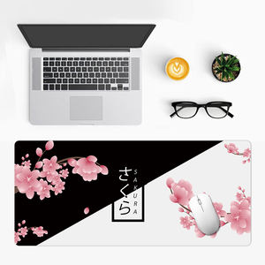 Custom Design Japanese Flower Black and White Keyboard Mat Anime <b>Gaming</b> Mouse Pad <b>for</b> <b>Desk</b> with Rubber Base and Stitched Edges - Product Image 3