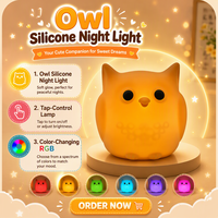 Lampe de chevet LED en silicone en forme d'animal, à intensité variable et commande tactile, pour chambre à coucher et bébé