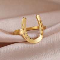 Bague pour femme Myshape en forme de fer à cheval en U, en acier inoxydable couleur or, bijoux porte-bonheur tendance, cadeau d'anniversaire pour amies