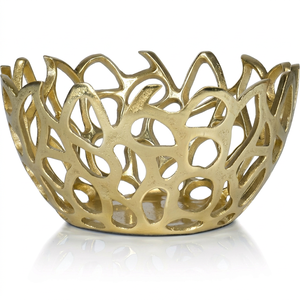 ชามตกแต่งลายฉลุสีทองหรูหรา ชามผลไม้โลหะทันสมัยสำหรับตกแต่งบ้าน - Product Image 1