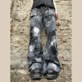 DIZNEW Bulk man sticker jeans baggy wholesale casual fit graffiti black trousers jeans for men