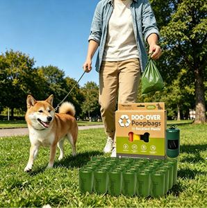 Bolsas Biodegradables para Desechos de Mascotas con Certificación OK Compost EN13432, Impresión OEM Personalizada, Bolsas Compostables para Excrementos de Perro con Dispensador - Product Image 1
