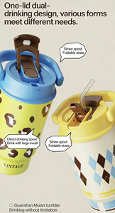 Bouteille d'eau isotherme double boisson 480 ml pour enfants, avec paille anti-fuite, gourde scolaire mignonne pour filles - Product Image 3