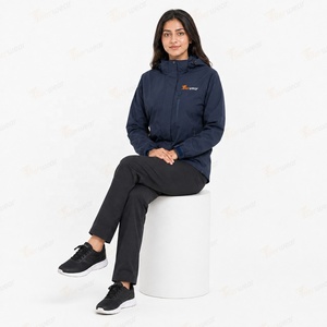 Chaqueta Impermeable con Capucha para Mujer Tiierwear, Cortavientos, de Secado Rápido, Azul Marino, con Cierre, Manga Larga, Sólida, con Logotipo Frontal - Product Image 3