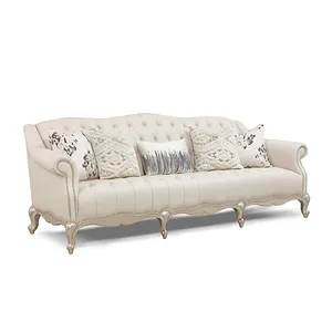 Luxury European Solid Wood Gold Wedding Royal Sofa Couch Pure Leather Loveseat Combination Living Room Couch Sofa
