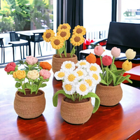 Pots de fleurs au crochet, fleurs artificielles, pot de plante au crochet, décoration florale tricotée éternelle, cadeau pour la fête des mères, tulipes tricotées