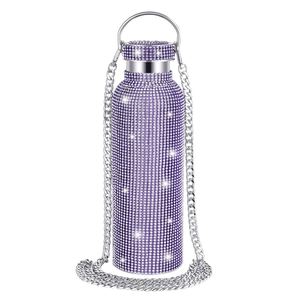 Botella de Agua con Logotipo Personalizado, Termo de Acero Inoxidable 304 de 17 oz/500 ml con Cadena Trasera y Taza con Incrustaciones de Diamantes - Product Image 3