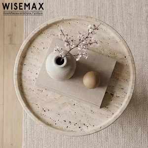 WISEMAX FURNITURE Table basse en marbre de luxe pour hôtel, restaurant, café, bureau, villa, table d'appoint ronde en travertin pour salon - Product Image 5