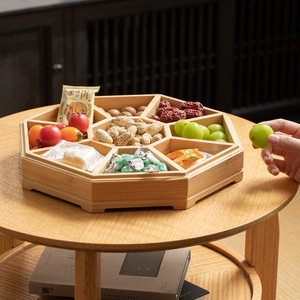 Multifunctional Wooden <b>Snack</b> <b>Tray</b> With Lid Storage Box For Dried Fruit Nuts Candy Tea Cake Serving <b>Trays</b> - Product Image 3