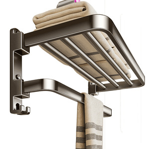 Towel Rack Wall <b>Mounted</b> 4 Bars Organizer Shelf Modern Design Bathroom Storage - Product Image 5