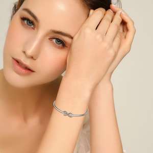 925 Sterling Silver Fashion Jewelry Rhodium Plated <strong>Infinity</strong> <strong>Symbol</strong> 'Love You Forever' Engraved <strong>Charms</strong> for Gift with Zircon Stone - Product Image 2