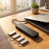 Adaptateur Hub USB Multiport 4-en-1, 4 Ports, Alliage d'Aluminium, Transfert de Données Haute Vitesse, Interface SD, En Stock