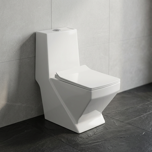 WC monobloc en céramique blanc nacré de fabrication indienne, standard européen, à chasse d'eau, à poser au sol - Product Image 6