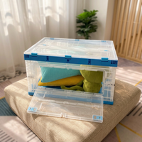 Caisse de rangement rectangulaire pliable et empilable en plastique PP transparent durable, recyclable et léger