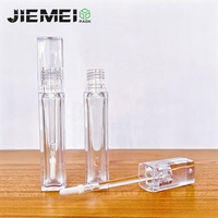 Tube de brillant à lèvres vide en PETG carré unique JIEMEI, 6,5 ml, transparent, avec brosse plate en silicone