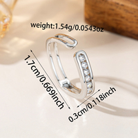 Bague ajustable double bande en argent brillant avec zircone cubique, polie, pour femme, cadeau idéal