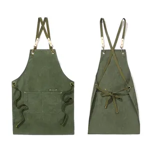 SunYue High Quality Army Green Waterproof Canvas Apron Garden Apron Durable Kitchen Aprons