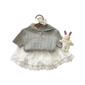Tongxingyuan Girls Knit Polo Top And Skirt Set Gray Summer Outfit For Children - Product Image 5