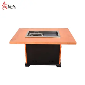 Korean Bbq Grill Hot Pot Table Commercial Smokeless Table Wooden Table Top For Restaurant With UL ETL CE CB