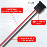 Conector USB Tipo-C Hembra Cuadrado con Cable, Puerto de Carga USB-C Duradero de Carga Rápida, Conector de Alimentación Electrónico DIY