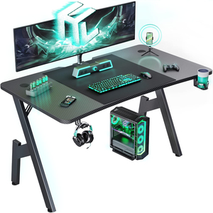 Grand <span class=keywords><strong>bureau</strong></span> d'ordinateur, table de jeu en fibre de carbone, table pour joueurs, <span class=keywords><strong>bureau</strong></span> de travail à domicile, avec porte-gobelet, crochet pour casque et tapis de souris - Product Image 1
